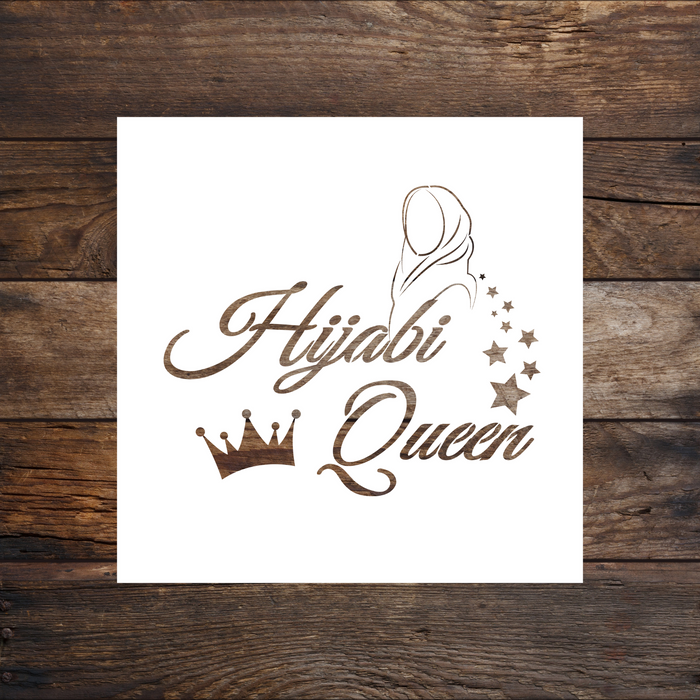 Hijab queen logo on a wooden background.