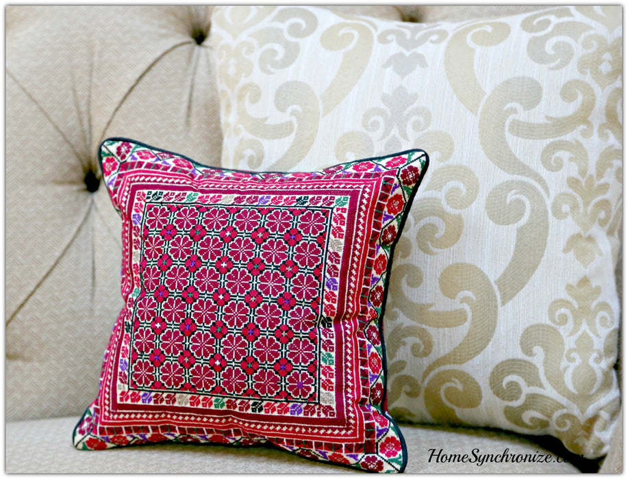 Pillow Cover Embroidered with Traditional Palestinian Patterns