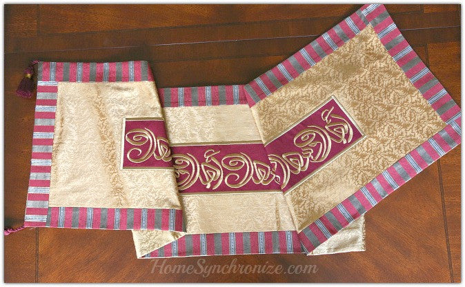 embroidered table runner red and gold